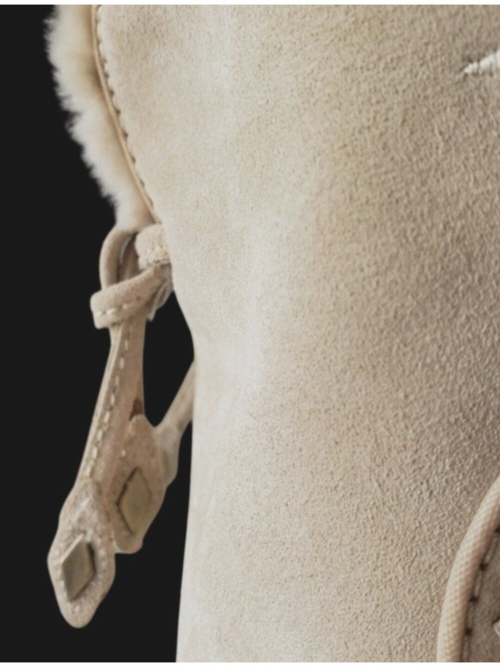 Beige Suede Waterproof Mid-Calf Boots With Embroidered Boho  Detail & Fur Lining - Picture 15 of 16